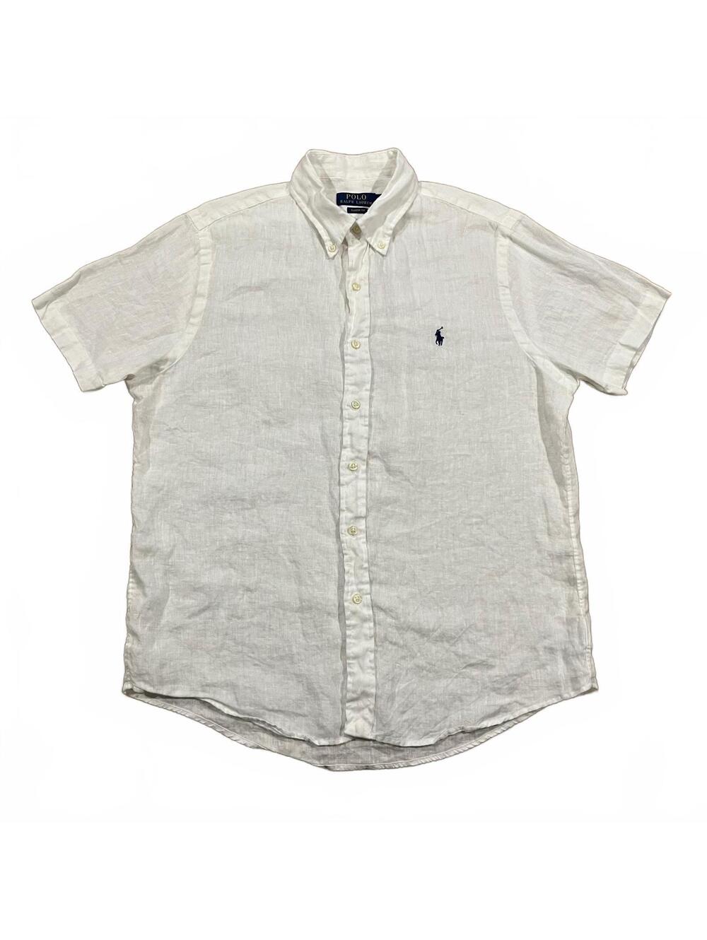 Polo Ralph Lauren Mens White Linen Short Sleeve Shirt Classic Fit Size Medium
